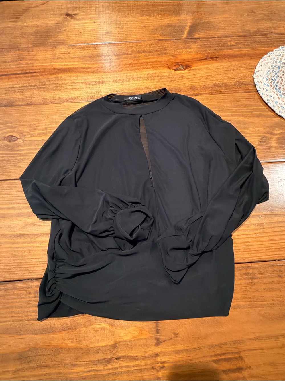 Black Long-Sleeve Keyhole Women's Blouse